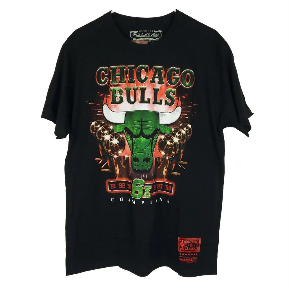 Chicago Bulls Mitchell‎ & Ness NBA L Large Shirt 6x Champions Black Red New